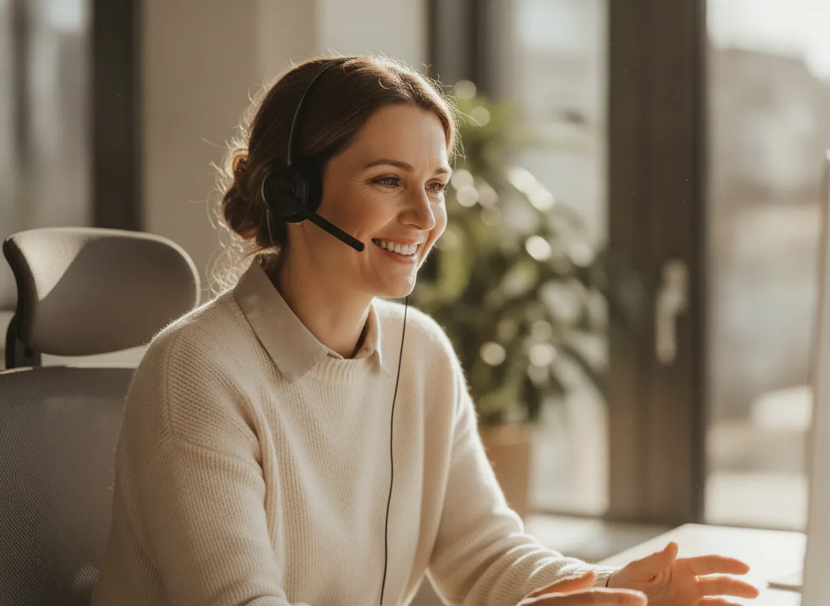 A CAA Financial advisor taking a client call with a smile