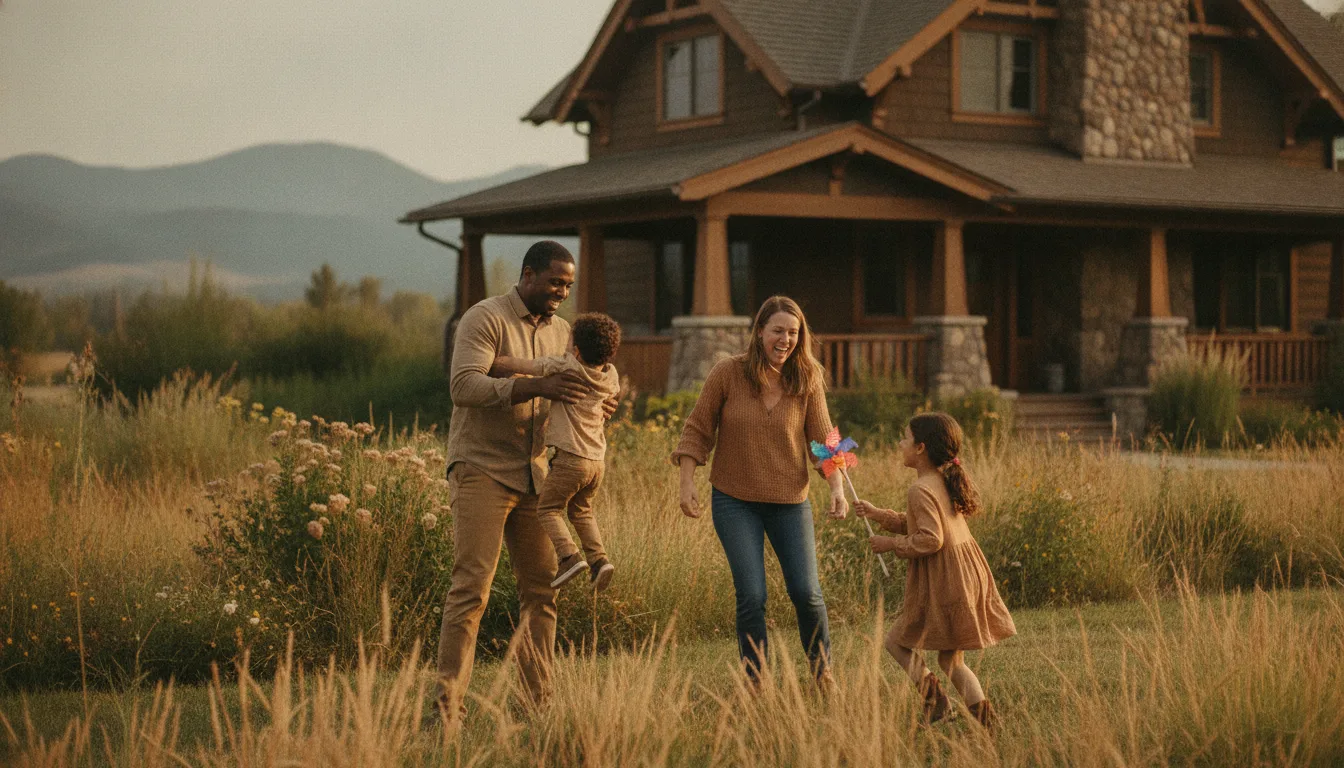 A young family outside their Colorado home protected by CAA Financial homeowners insurance